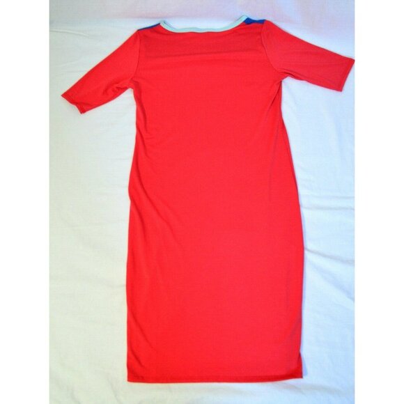LULAROE JULIA BLOCK Red Blue Short Sleeve Knee Length Dress Medium - Picture 6 of 7